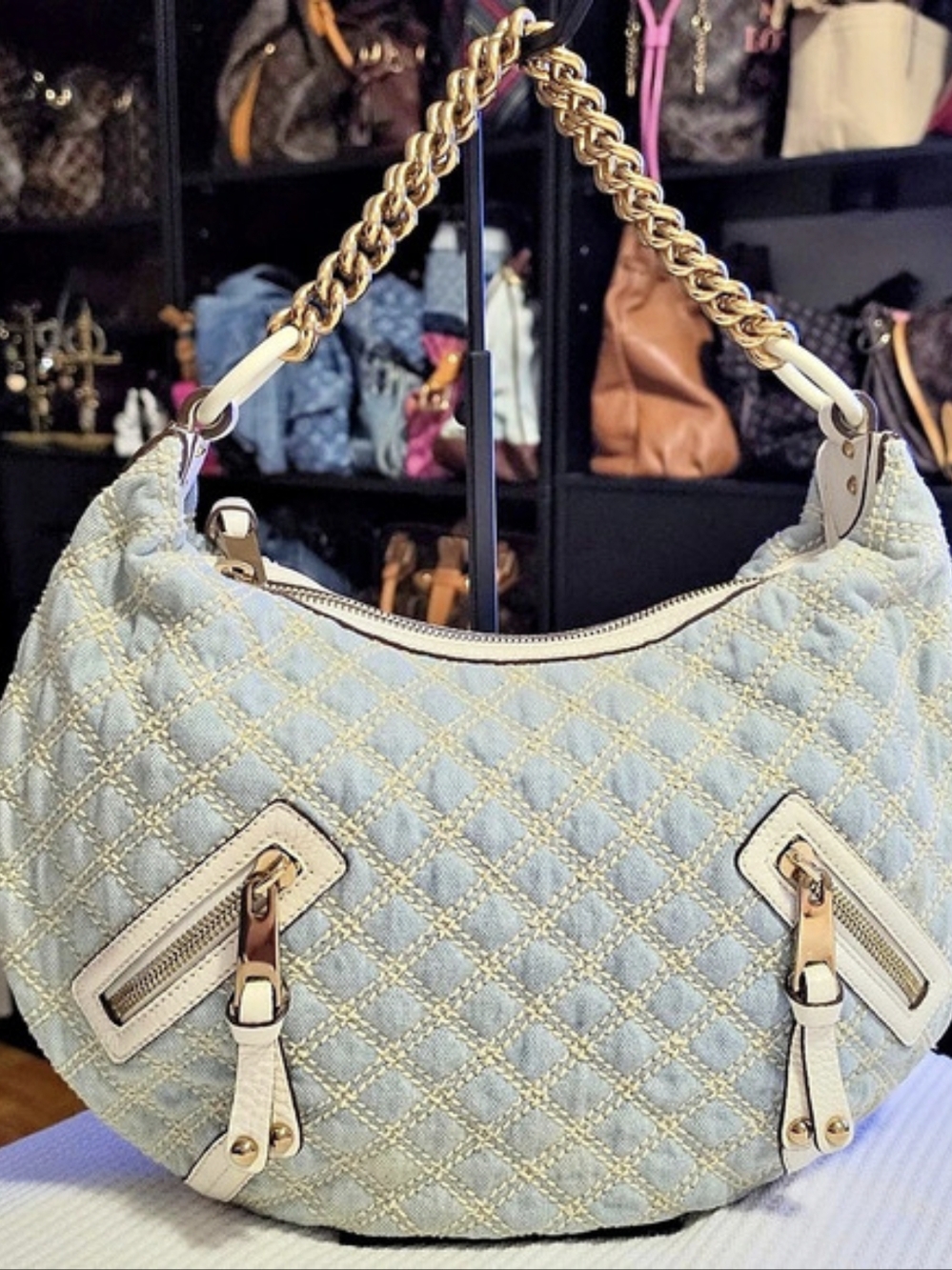 Marc Jacobs Light Blue Quilted Denim Shoulder Bag